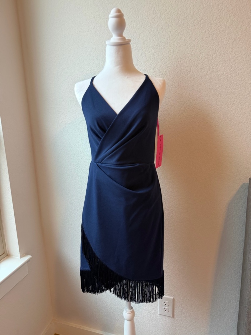 Betsey Johnson Navy Fringe Wrap Dress